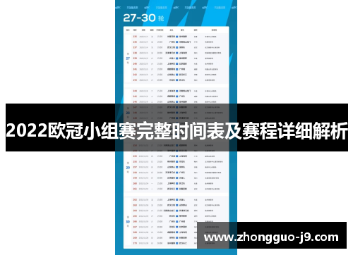 2022欧冠小组赛完整时间表及赛程详细解析