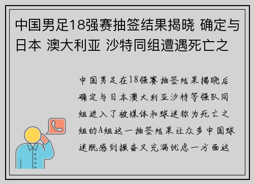 中国男足18强赛抽签结果揭晓 确定与日本 澳大利亚 沙特同组遭遇死亡之组